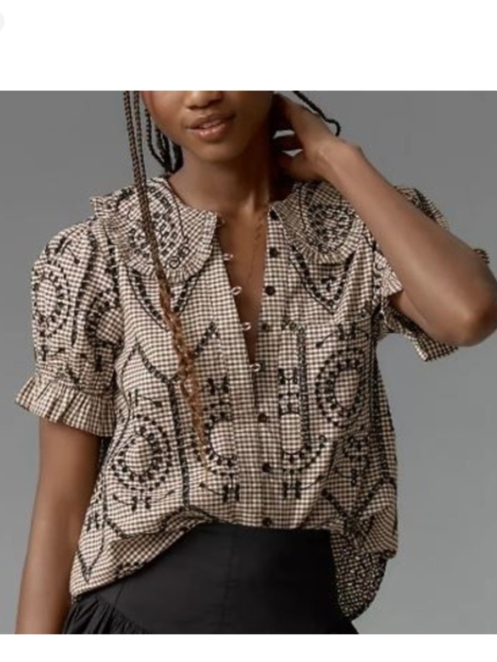 Pilcro Anthropologie brown gingham collared blouse